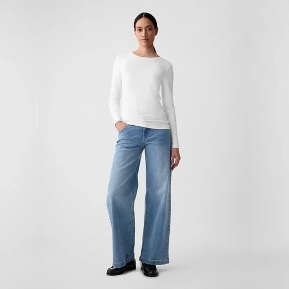 2/$30 GAP Long Sleeve Modern Crew Neck T-Shirt Fresh White XXS #A1145 - Picture 3 of 13